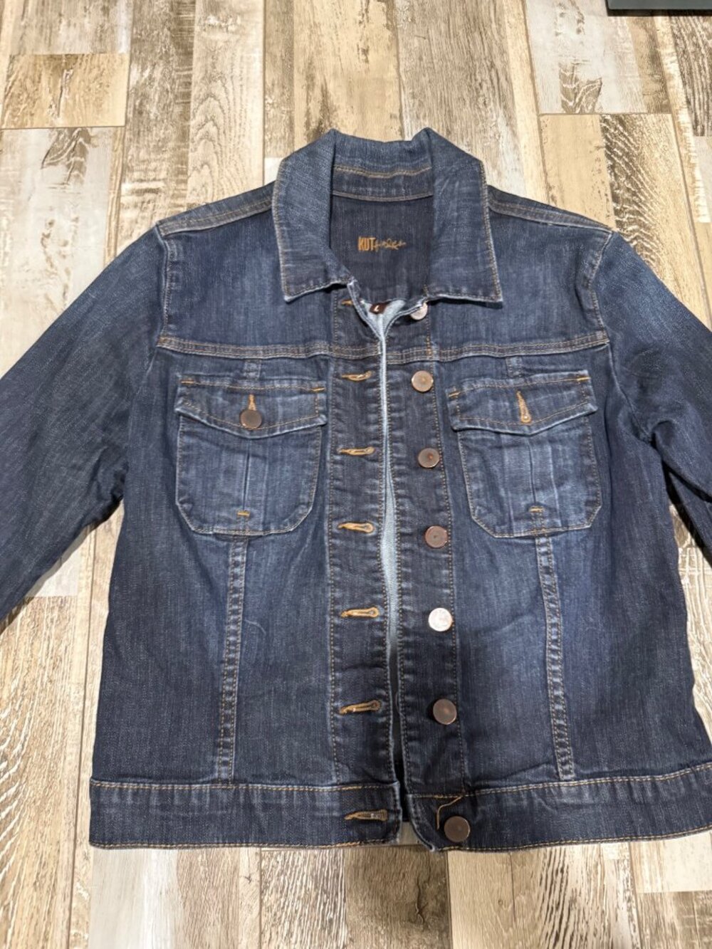 Kut From The Kloth Womens Dark Wash Denim Jacket Large Button Front Classic Styl - Picture 3 of 8